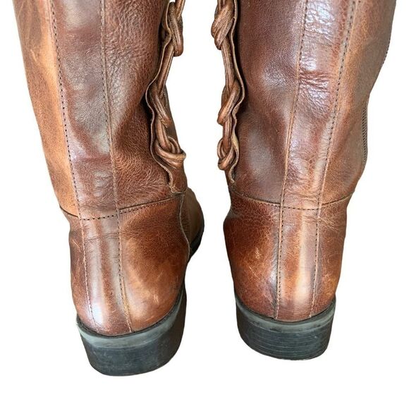 VINTAGE Knotted Leather Trim Brass Buckle Knee High Riding Boots Sz 6.5 - Picture 4 of 11